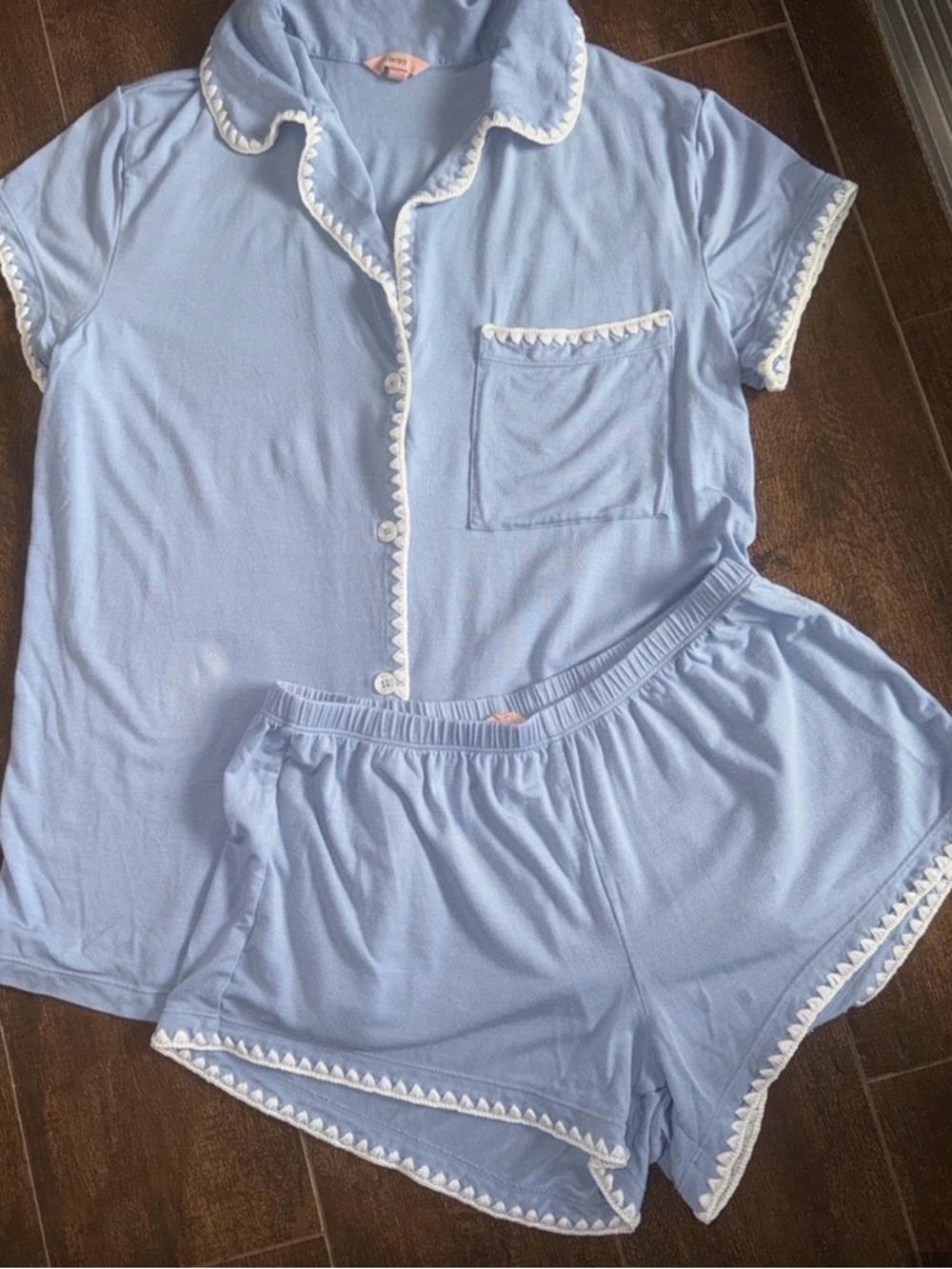 Eberjey Light Blue Short Sleeve Pajama Set with White Trim